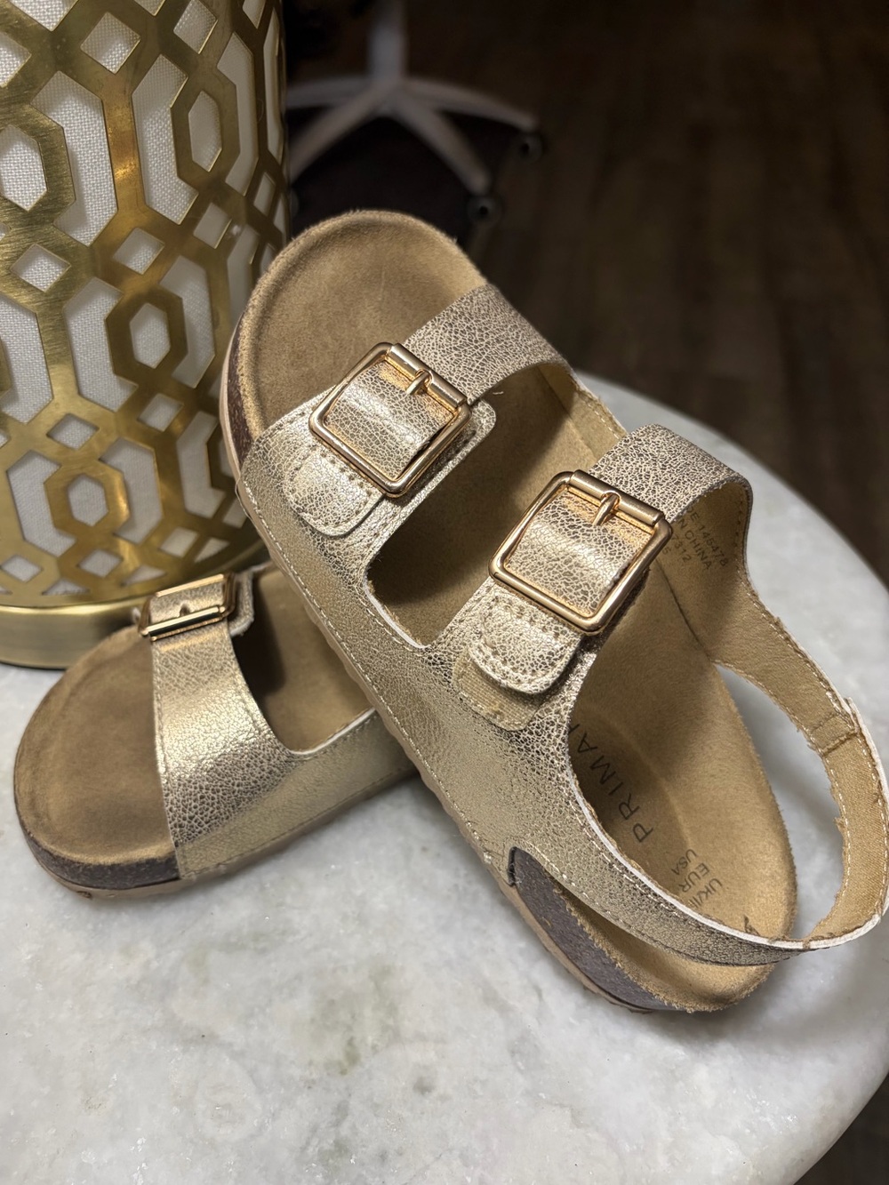 Gold Kids Two-Strap Sandals with Velcro Buckles